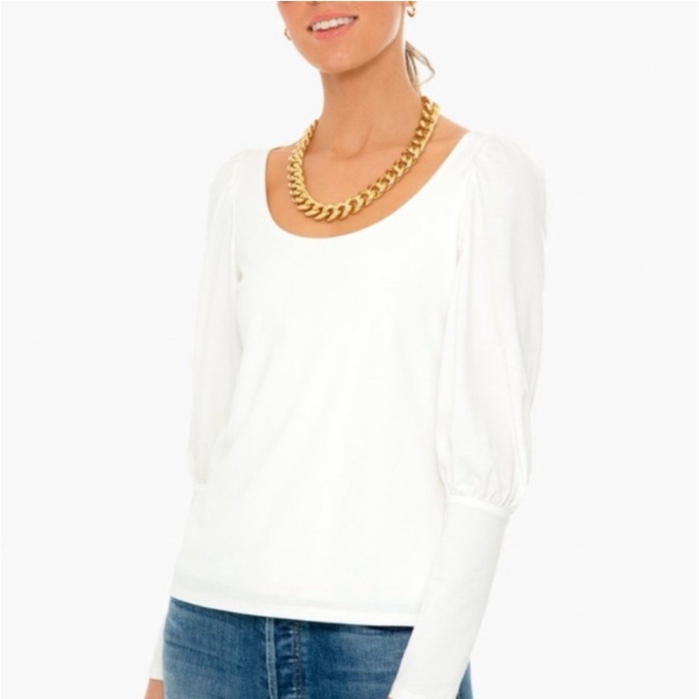 Pomander Place Riley Puff Sleeve Scoop Neck‎ Lined Top Ivory Women's Size L